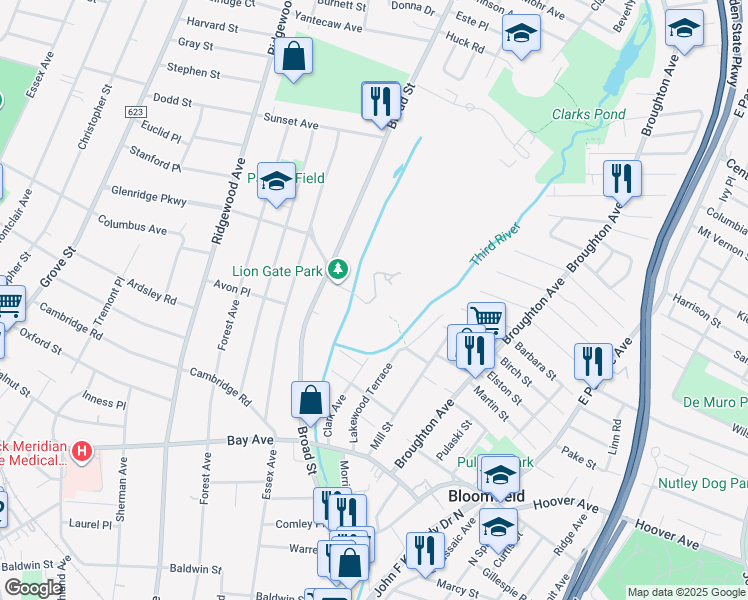 map of restaurants, bars, coffee shops, grocery stores, and more near 11 Greenbrook Drive in Bloomfield