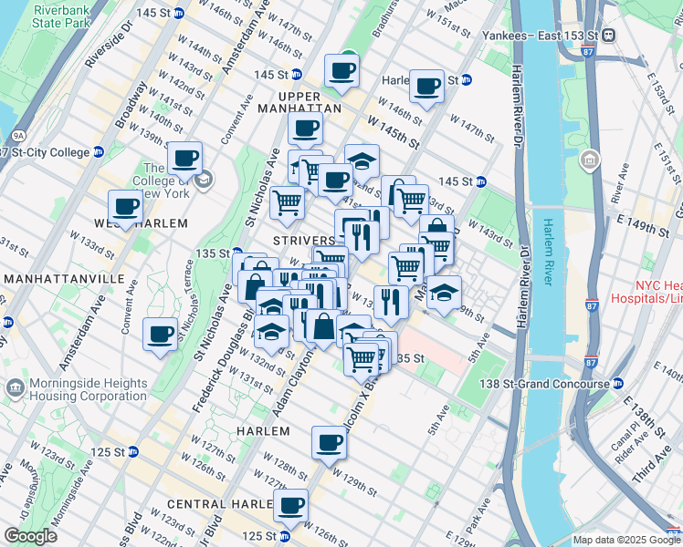 map of restaurants, bars, coffee shops, grocery stores, and more near in New York