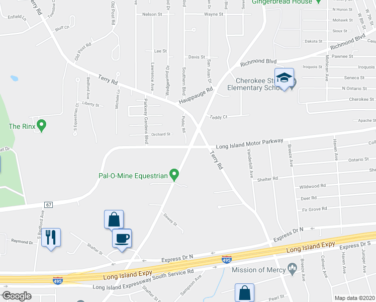 map of restaurants, bars, coffee shops, grocery stores, and more near 512 Old Nichols Road in Islandia