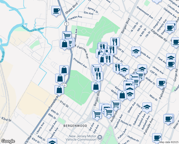 map of restaurants, bars, coffee shops, grocery stores, and more near 571 Fairview Avenue in Fairview