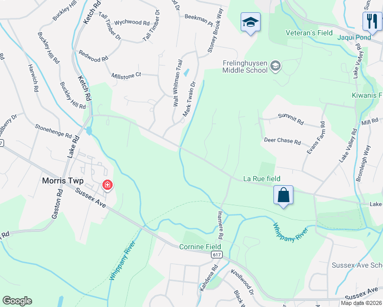 map of restaurants, bars, coffee shops, grocery stores, and more near 180 Lake Road in Morristown