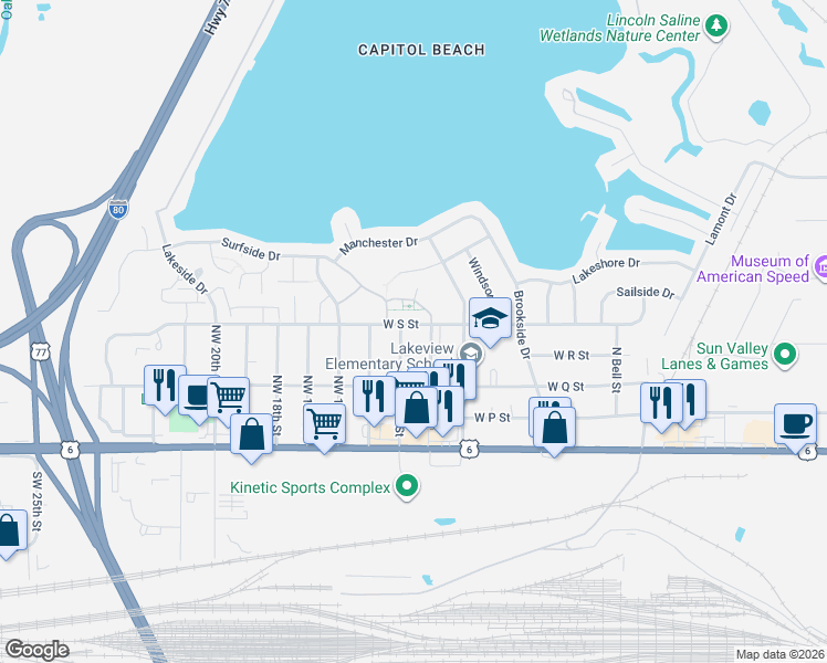 map of restaurants, bars, coffee shops, grocery stores, and more near 339 Northwest 13th Street in Lincoln