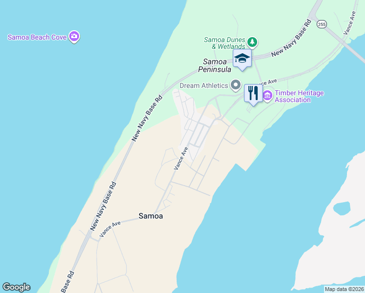map of restaurants, bars, coffee shops, grocery stores, and more near 9 Samoa Court in Samoa