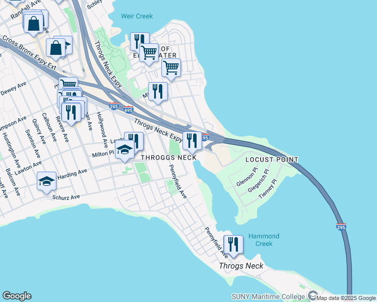 map of restaurants, bars, coffee shops, grocery stores, and more near 3119 Harding Avenue in Bronx