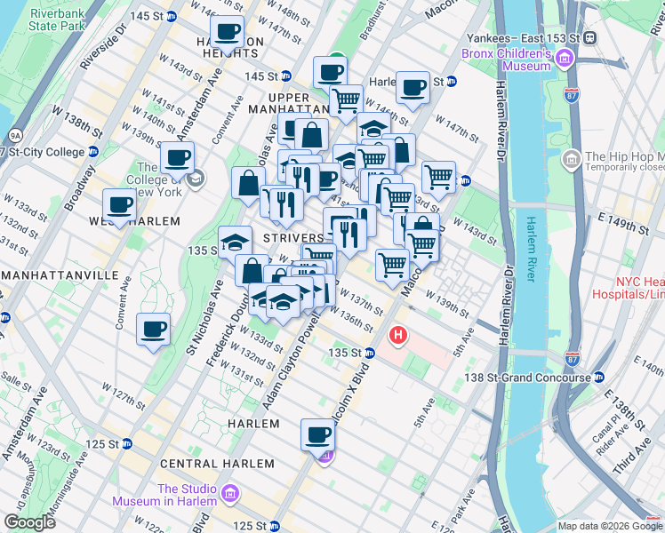 map of restaurants, bars, coffee shops, grocery stores, and more near in New York