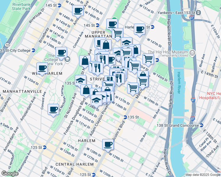 map of restaurants, bars, coffee shops, grocery stores, and more near in New York