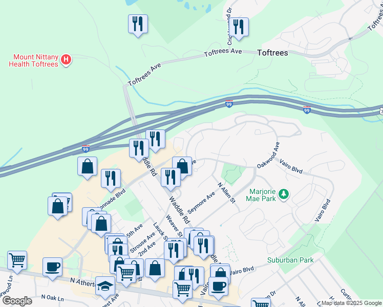 map of restaurants, bars, coffee shops, grocery stores, and more near in Centre County