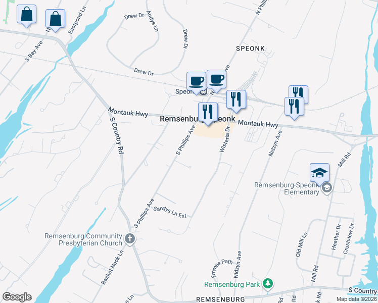map of restaurants, bars, coffee shops, grocery stores, and more near 35 South Phillips Avenue in Eastport