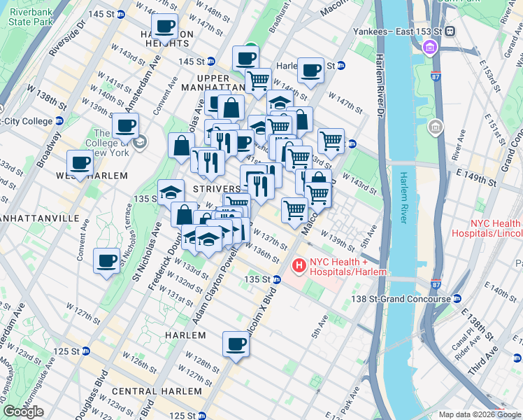 map of restaurants, bars, coffee shops, grocery stores, and more near in New York