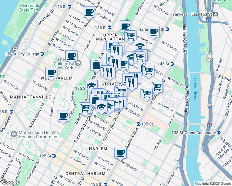 map of restaurants, bars, coffee shops, grocery stores, and more near in New York