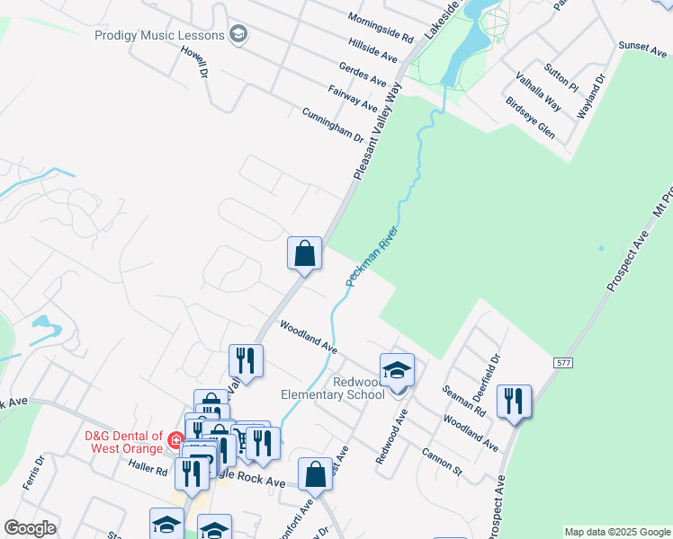 map of restaurants, bars, coffee shops, grocery stores, and more near 220 Pleasant Valley Way in West Orange