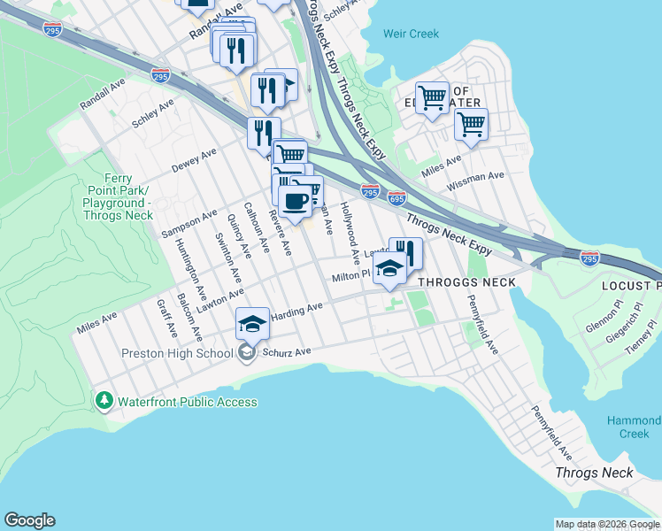 map of restaurants, bars, coffee shops, grocery stores, and more near 2961 Lawton Avenue in Bronx
