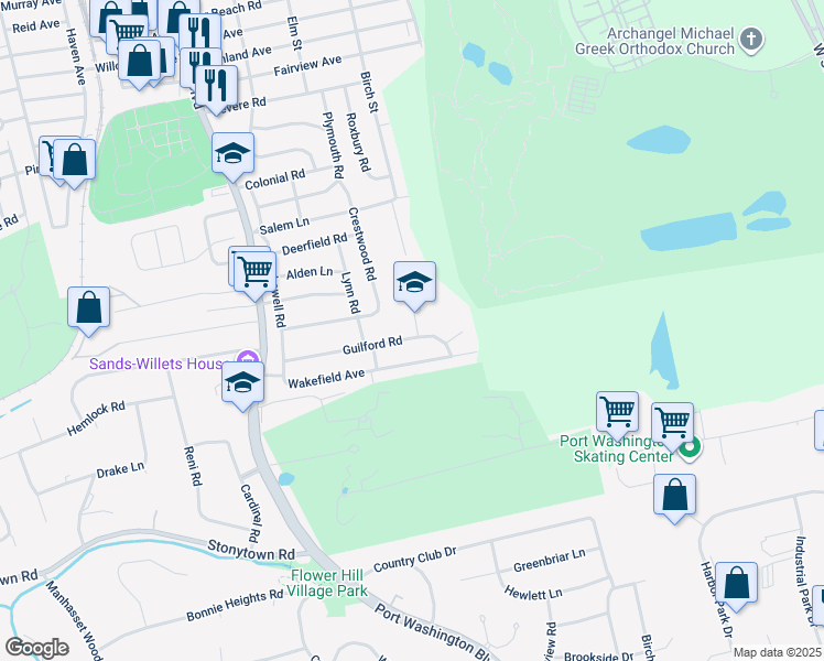 map of restaurants, bars, coffee shops, grocery stores, and more near 10 Newbury Road in Port Washington