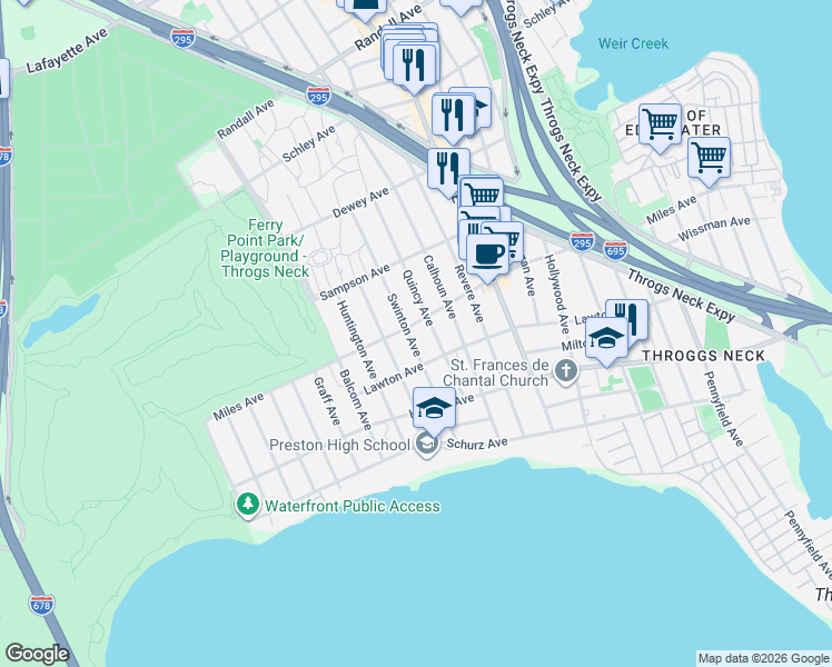 map of restaurants, bars, coffee shops, grocery stores, and more near 2826 Miles Avenue in Bronx