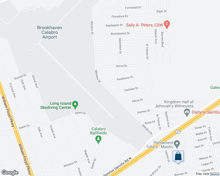 map of restaurants, bars, coffee shops, grocery stores, and more near 209 Winters Drive in Mastic