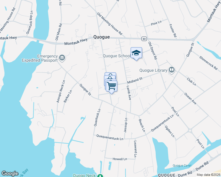 map of restaurants, bars, coffee shops, grocery stores, and more near 124 Jessup Avenue in Quogue