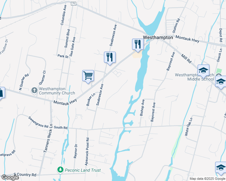 map of restaurants, bars, coffee shops, grocery stores, and more near 12 Fiddler Crab Trail in Westhampton