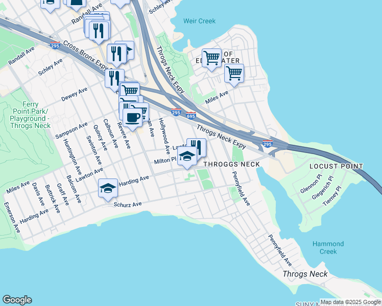 map of restaurants, bars, coffee shops, grocery stores, and more near 217 Kearney Avenue in Bronx