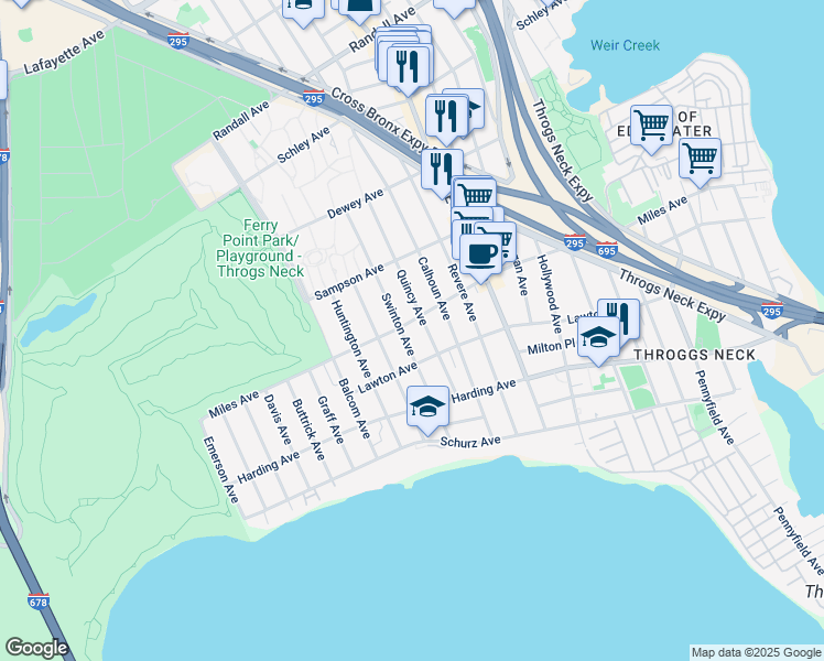 map of restaurants, bars, coffee shops, grocery stores, and more near 2826 Miles Avenue in Bronx