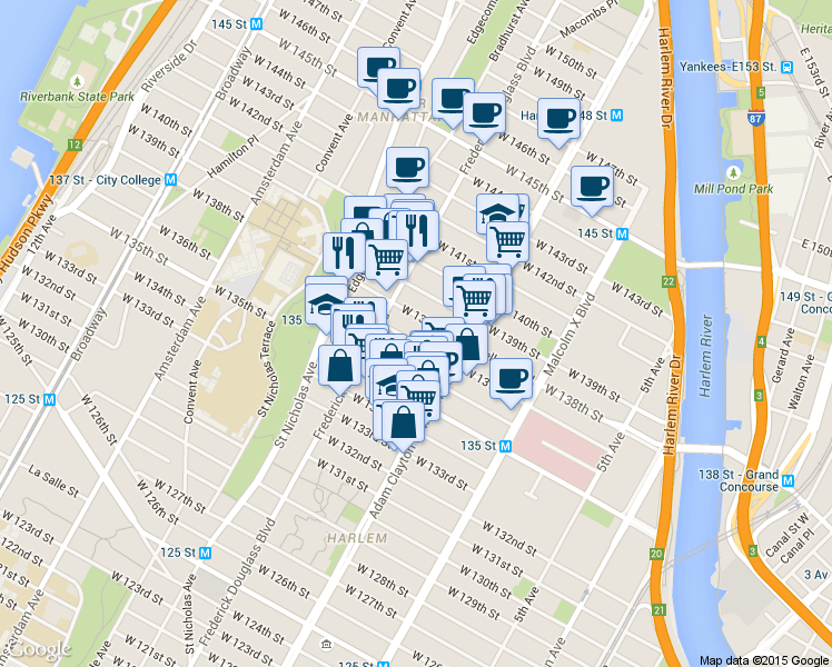 map of restaurants, bars, coffee shops, grocery stores, and more near in New York