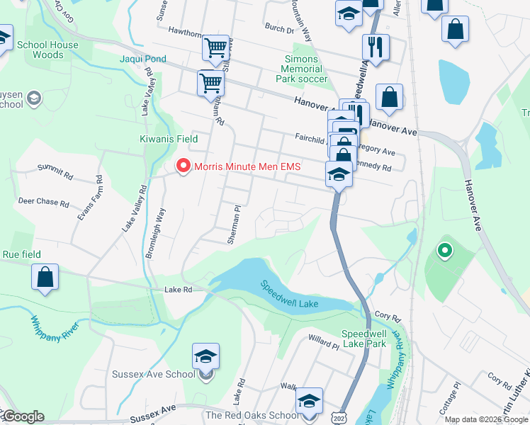 map of restaurants, bars, coffee shops, grocery stores, and more near 22 Max Drive in Morristown