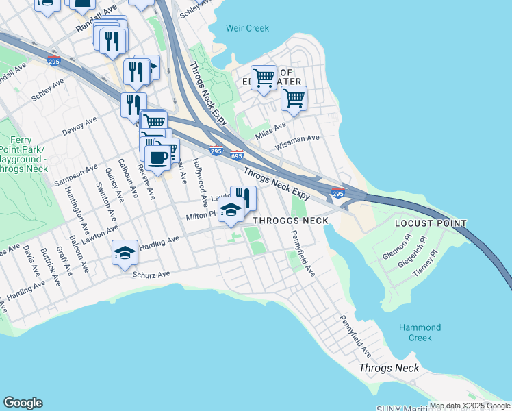 map of restaurants, bars, coffee shops, grocery stores, and more near 202 Kearney Avenue in Bronx