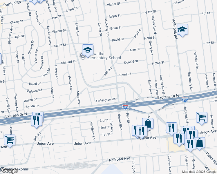 map of restaurants, bars, coffee shops, grocery stores, and more near 136 Pond Road in Holbrook