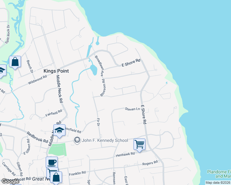 map of restaurants, bars, coffee shops, grocery stores, and more near 11 Cow Lane in Kings Point
