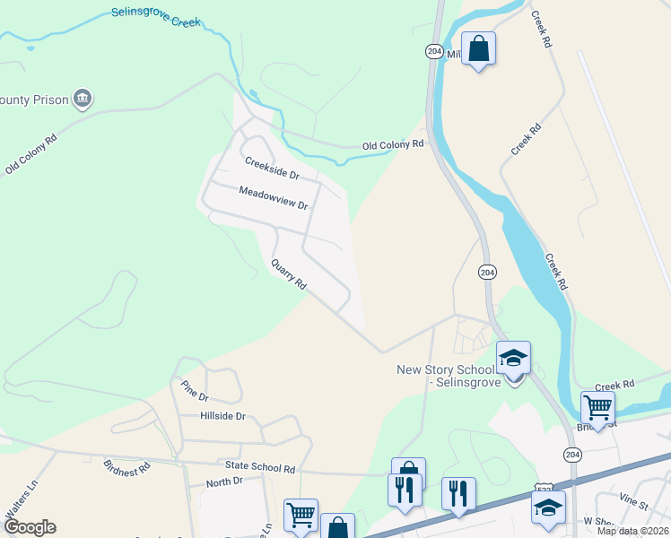 map of restaurants, bars, coffee shops, grocery stores, and more near 107 Deerfield Court in Selinsgrove