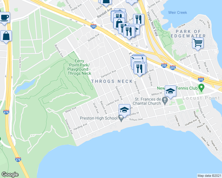 map of restaurants, bars, coffee shops, grocery stores, and more near 2771 Miles Avenue in Bronx