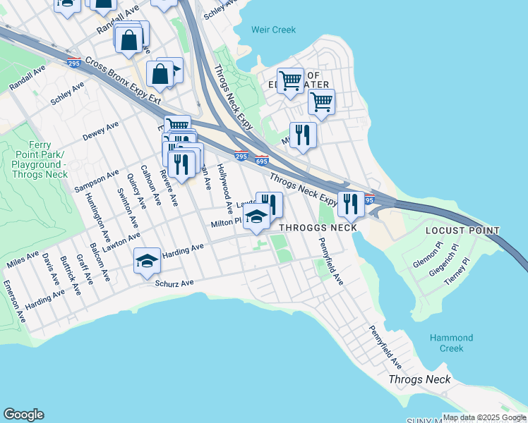 map of restaurants, bars, coffee shops, grocery stores, and more near 217 Kearney Avenue in Bronx
