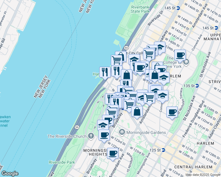 map of restaurants, bars, coffee shops, grocery stores, and more near in New York