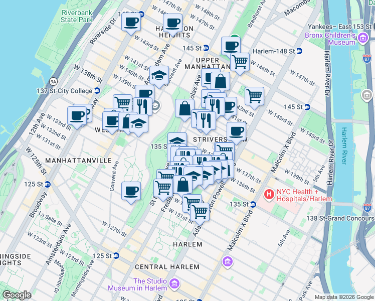 map of restaurants, bars, coffee shops, grocery stores, and more near in New York