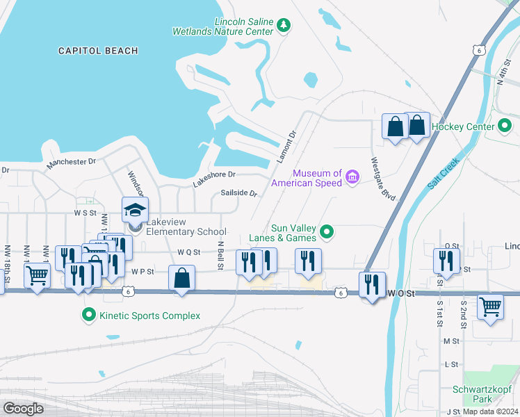 map of restaurants, bars, coffee shops, grocery stores, and more near 522 Lamont Drive in Lincoln
