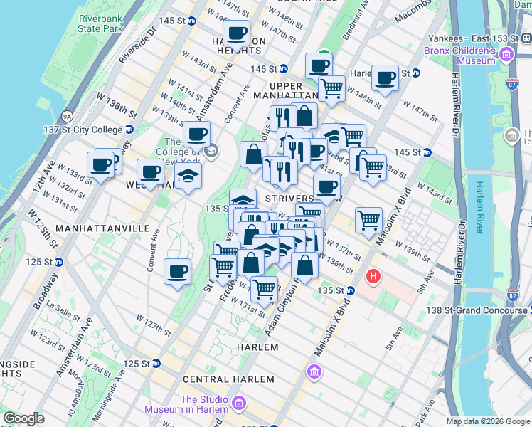 map of restaurants, bars, coffee shops, grocery stores, and more near in New York