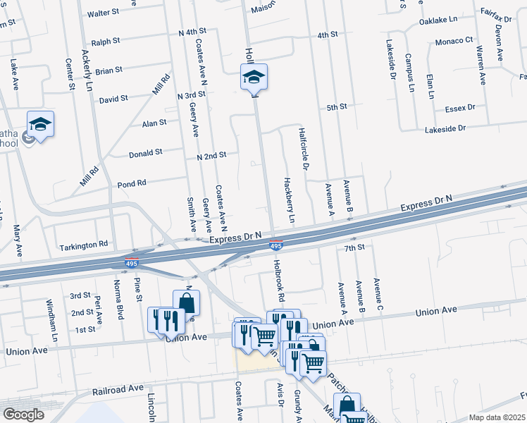 map of restaurants, bars, coffee shops, grocery stores, and more near 114 Holbrook Road in Holbrook