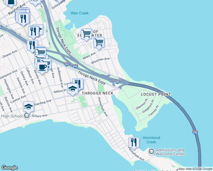 map of restaurants, bars, coffee shops, grocery stores, and more near 4224 Throgs Neck Expressway in Bronx