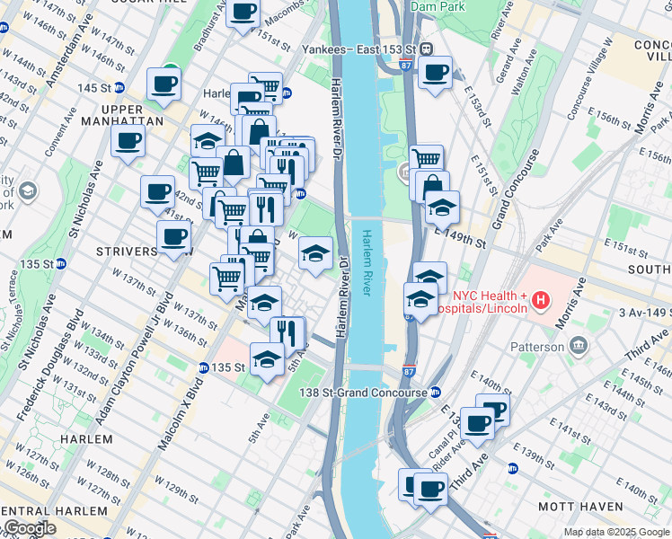 map of restaurants, bars, coffee shops, grocery stores, and more near 2366 5th Avenue in New York