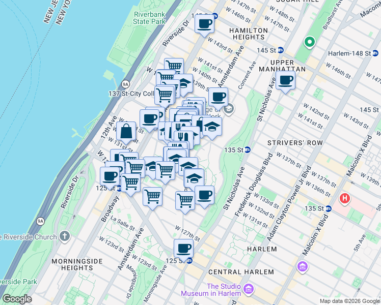 map of restaurants, bars, coffee shops, grocery stores, and more near in New York