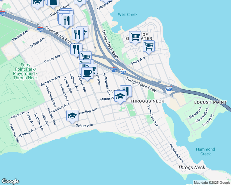 map of restaurants, bars, coffee shops, grocery stores, and more near 2997 Lawton Avenue in Bronx