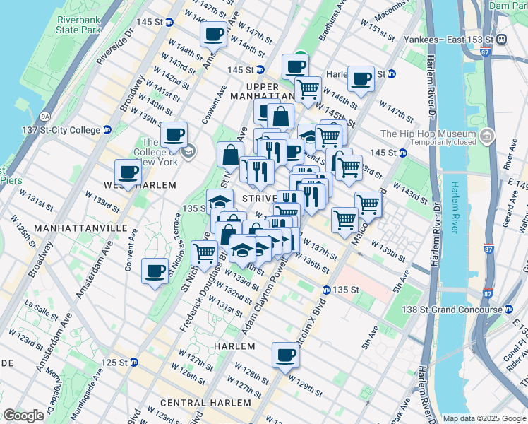 map of restaurants, bars, coffee shops, grocery stores, and more near in New York