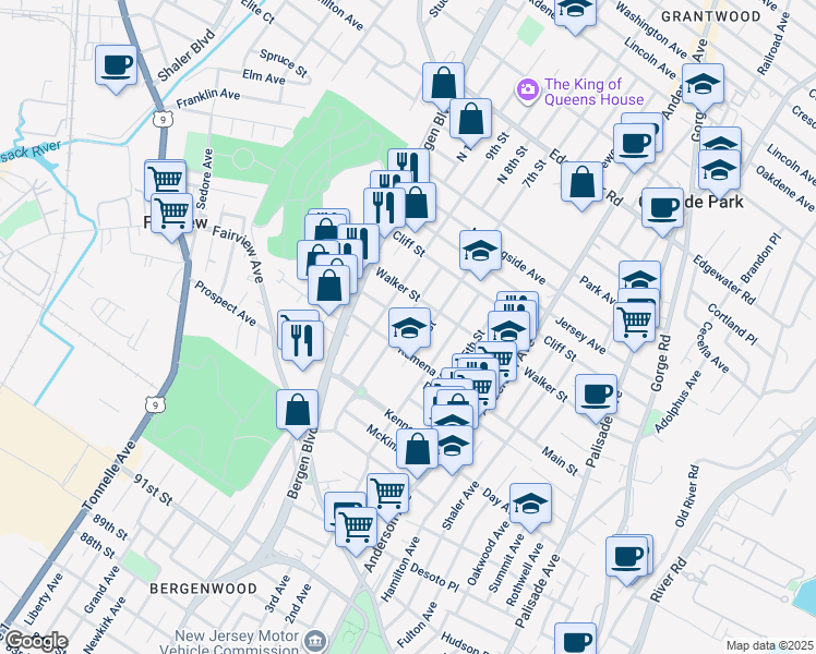 map of restaurants, bars, coffee shops, grocery stores, and more near 217 8th Street in Fairview