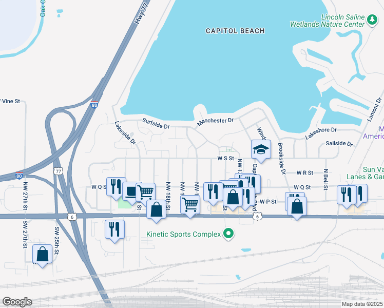 map of restaurants, bars, coffee shops, grocery stores, and more near 509 Northwest 16th Street in Lincoln