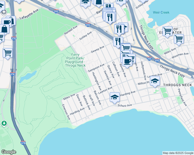 map of restaurants, bars, coffee shops, grocery stores, and more near 326 Huntington Avenue in Bronx