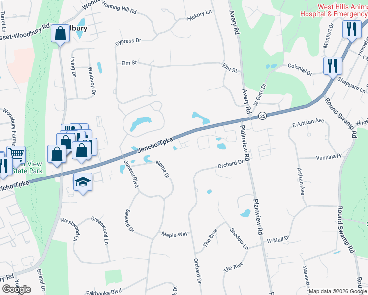 map of restaurants, bars, coffee shops, grocery stores, and more near 15 The Preserve in Woodbury