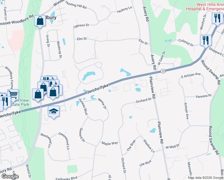 map of restaurants, bars, coffee shops, grocery stores, and more near 29 The Preserve in Woodbury
