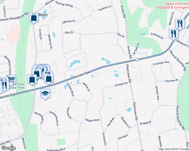 map of restaurants, bars, coffee shops, grocery stores, and more near 29 The Preserve in Woodbury