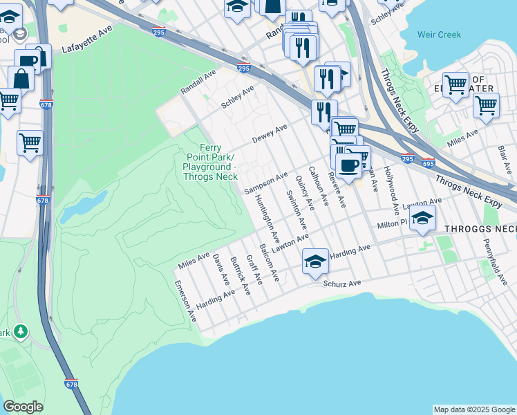 map of restaurants, bars, coffee shops, grocery stores, and more near 326 Huntington Avenue in Bronx