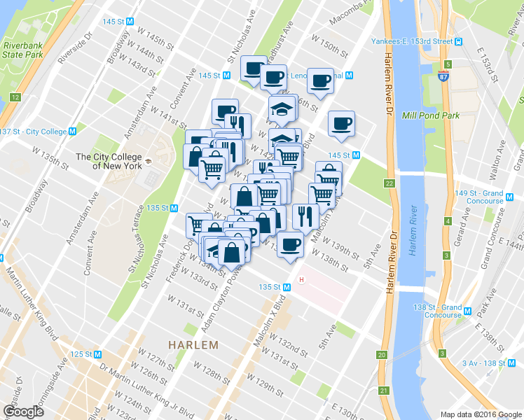 map of restaurants, bars, coffee shops, grocery stores, and more near in New York