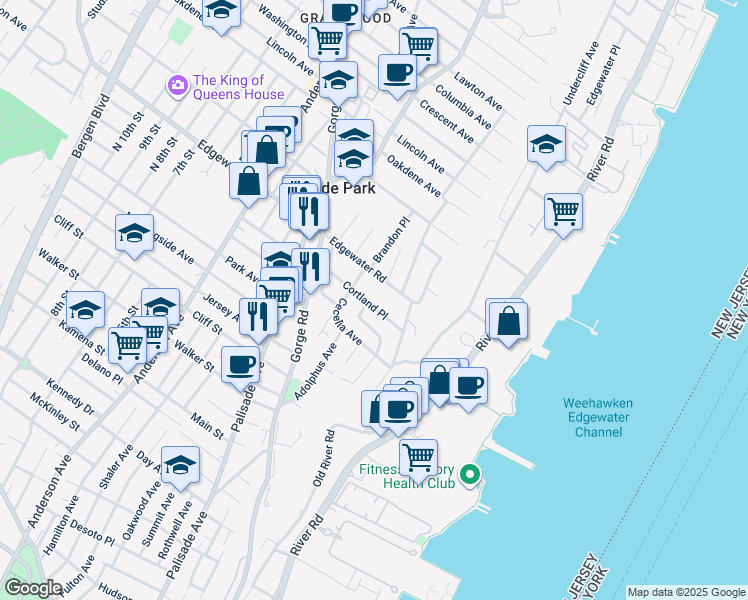 map of restaurants, bars, coffee shops, grocery stores, and more near 45 Cortland Place in Cliffside Park